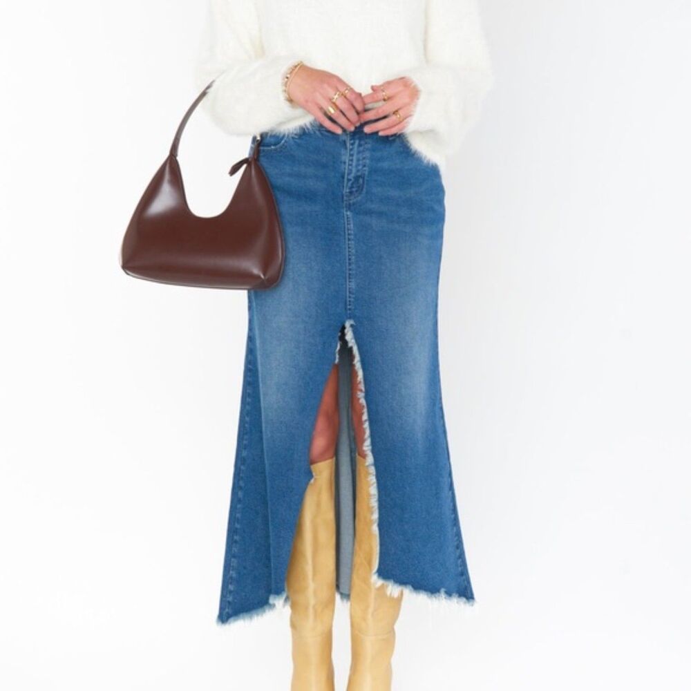 Show Me Your MuMu Blue‎ Denim Maxi Skirt with Front Slit